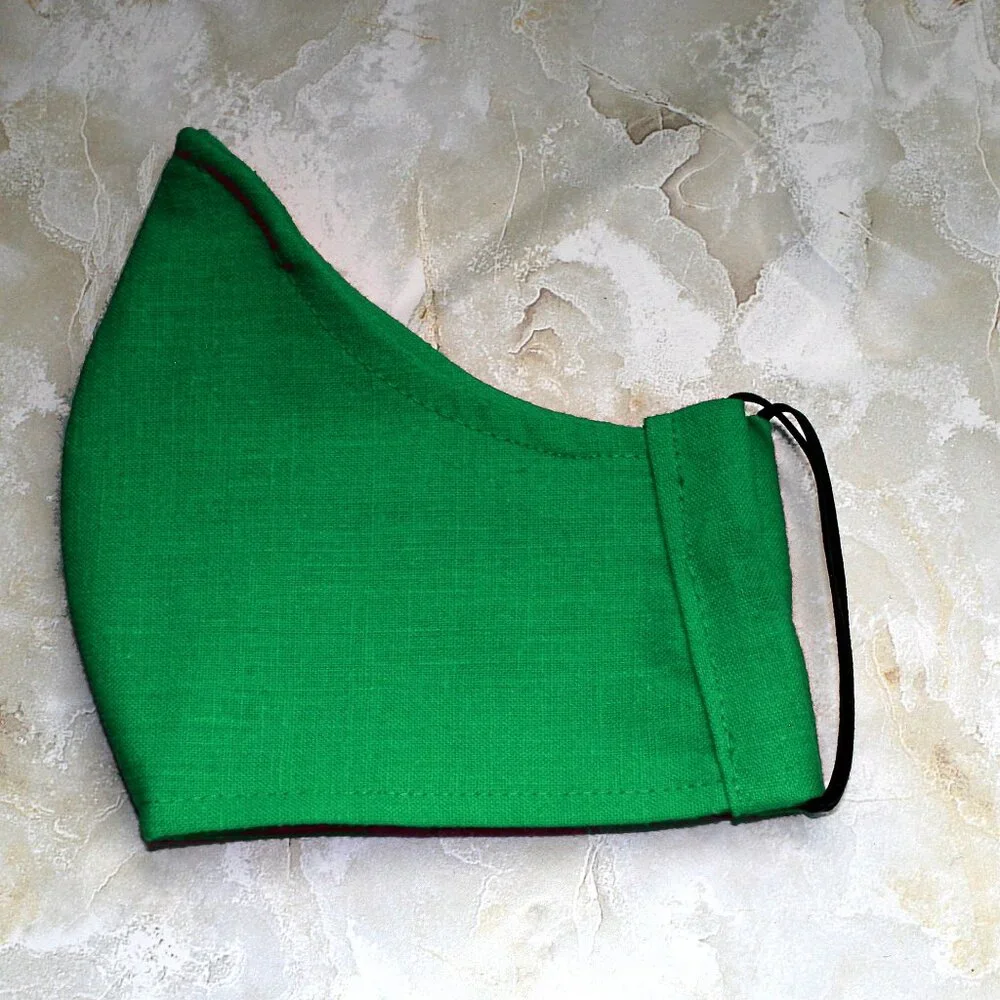 HAND CRAFTED Face Mask Green Adult Cloth Fabric Solid - Shield Style